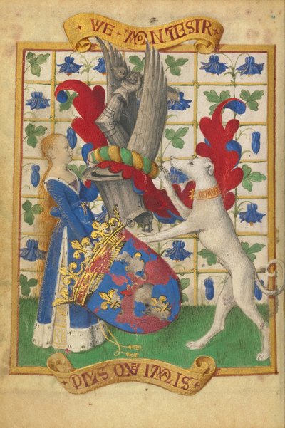 Coat of Arms Held by a Woman and a Greyhound by Jean Fouquet